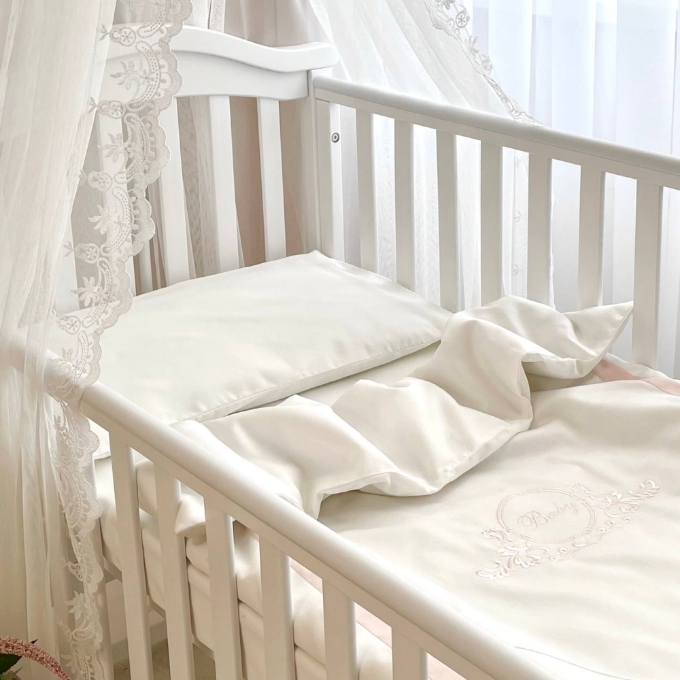 Set lenjerie de schimb pentru patut bebe 3 piese Baby King ivory (1)